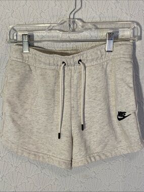 Nike Women's Light Cream Terry Drawstring Shorts with Black Logo 2 pockets